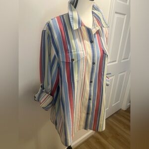 Alfred Dunner Multicolor Striped Button-Down Shirt Size 18